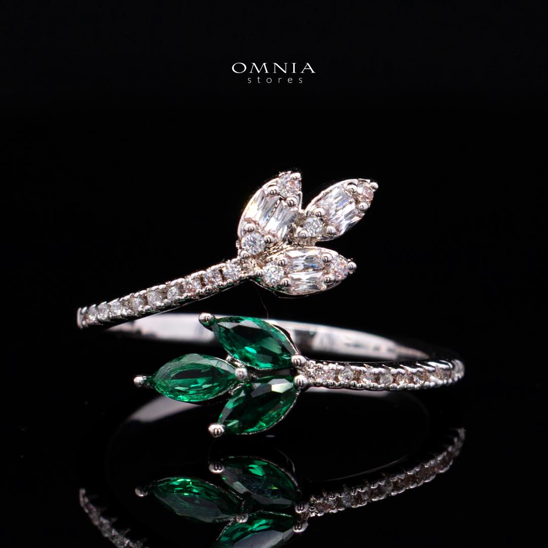 Omnia Leyla Luxury White & Green Necklace, Earrings & Ring Set in High Quality Zircon Stone Rhodium Plated