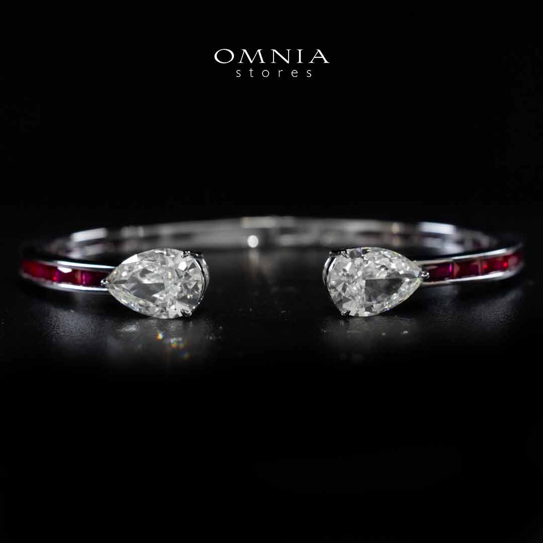 Omnia Adeela Red Silver Bangle In 925 Silver High Quality Certified Lab Crafted Stones