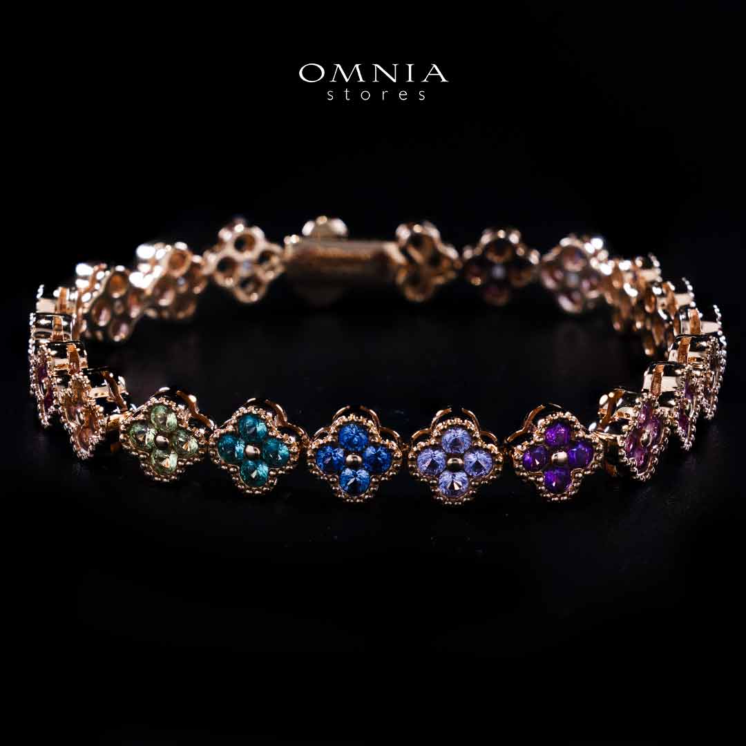 Omnia Bashira Multi Color Rose Gold Bracelet In 925 Silver High Quality Lab Crafted Stones
