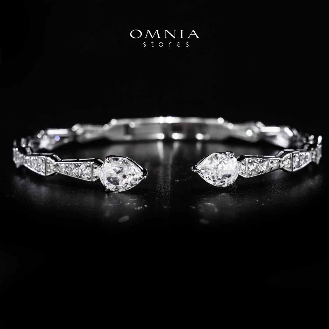 Omnia Aqeelah White Silver Bangle In 925 Silver High Quality Certified Lab Crafted Stones