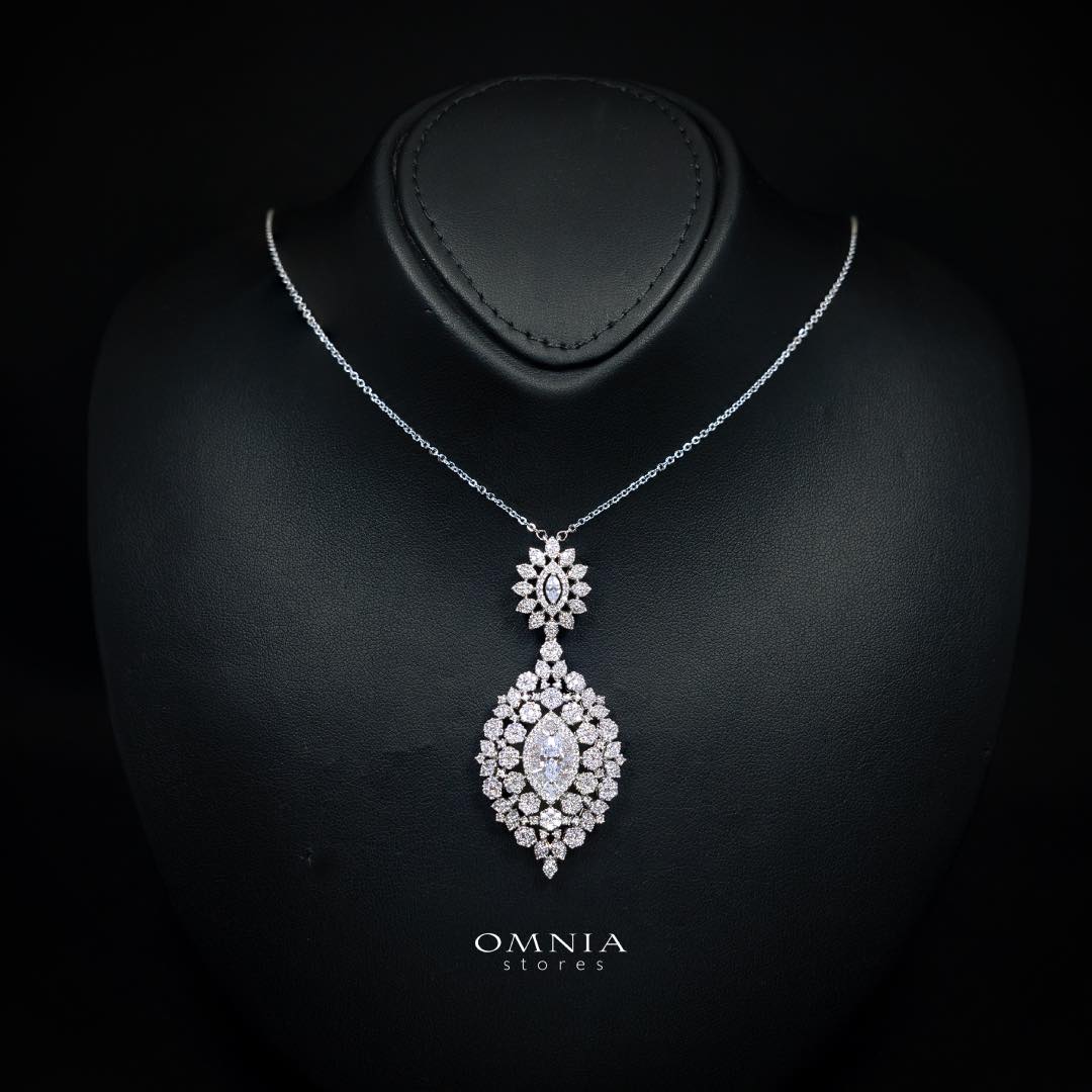 Omnia Lylah Luxury White Necklace, Earrings and Ring Set in High Quality Zircon Stone Rhodium Plated