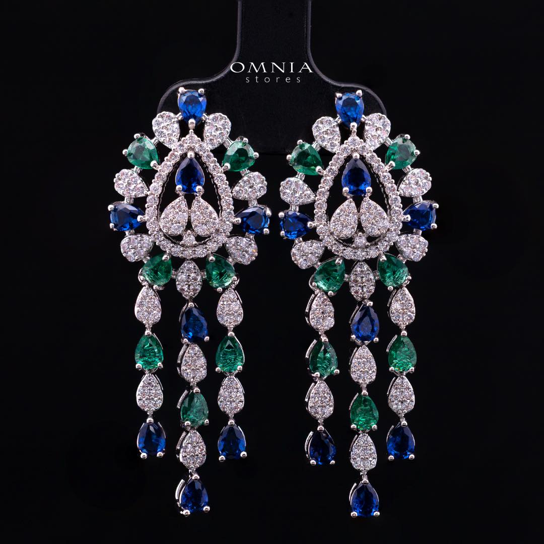 Omnia Aleah Luxury Multi Color Necklace, Earrings and Ring Set in High Quality Zircon Stone Rhodium Plated