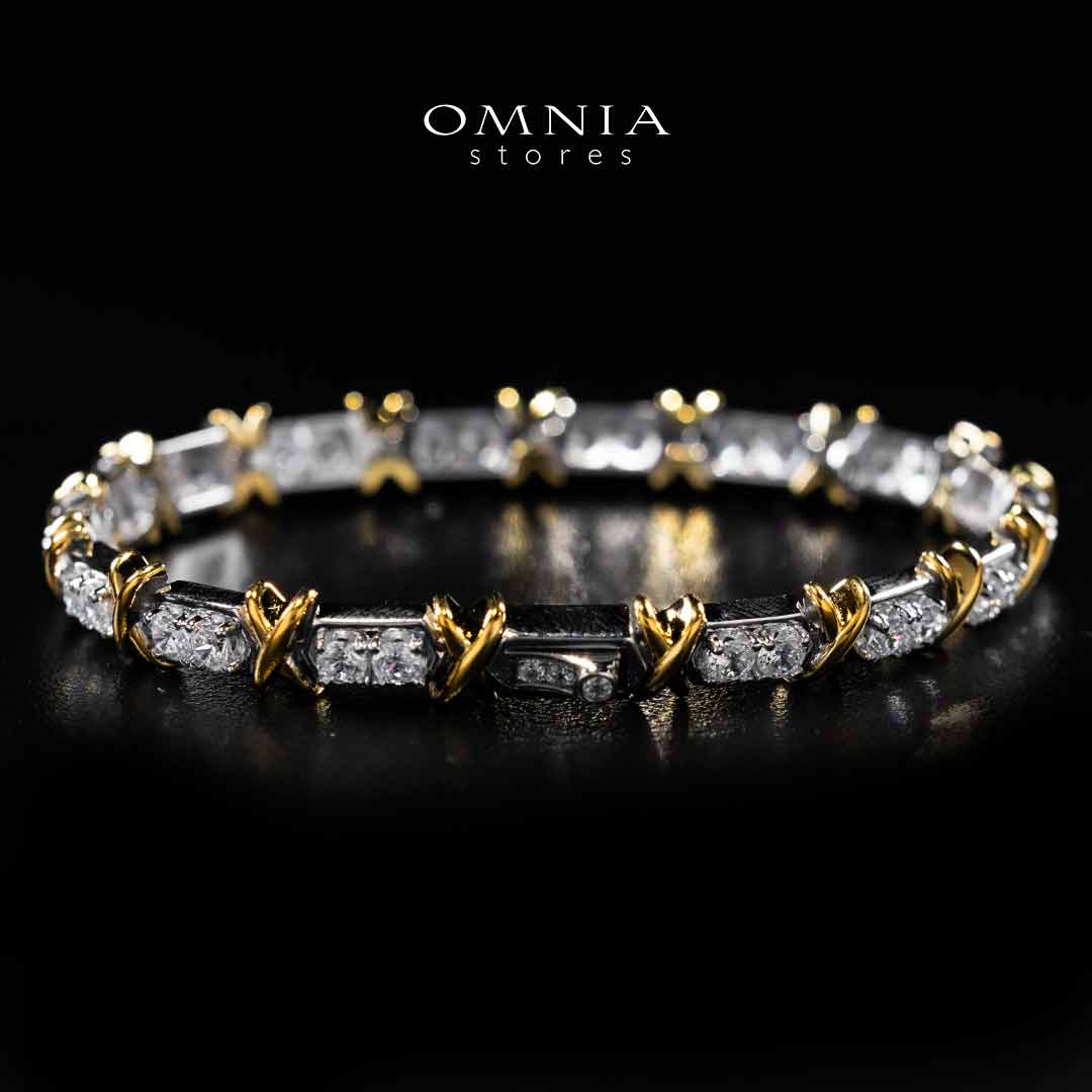 Omnia Aasima White and Glod Bracelet In 925 Silver High Quality Certified Lab Crafted Stones
