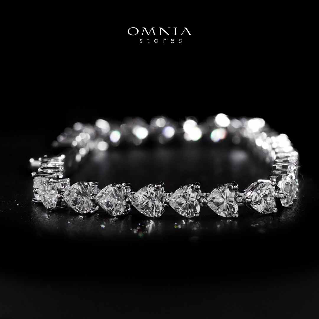 Omnia Azza Heart White Silver Bracelet In 925 Silver High Quality Certified Lab Crafted Stones