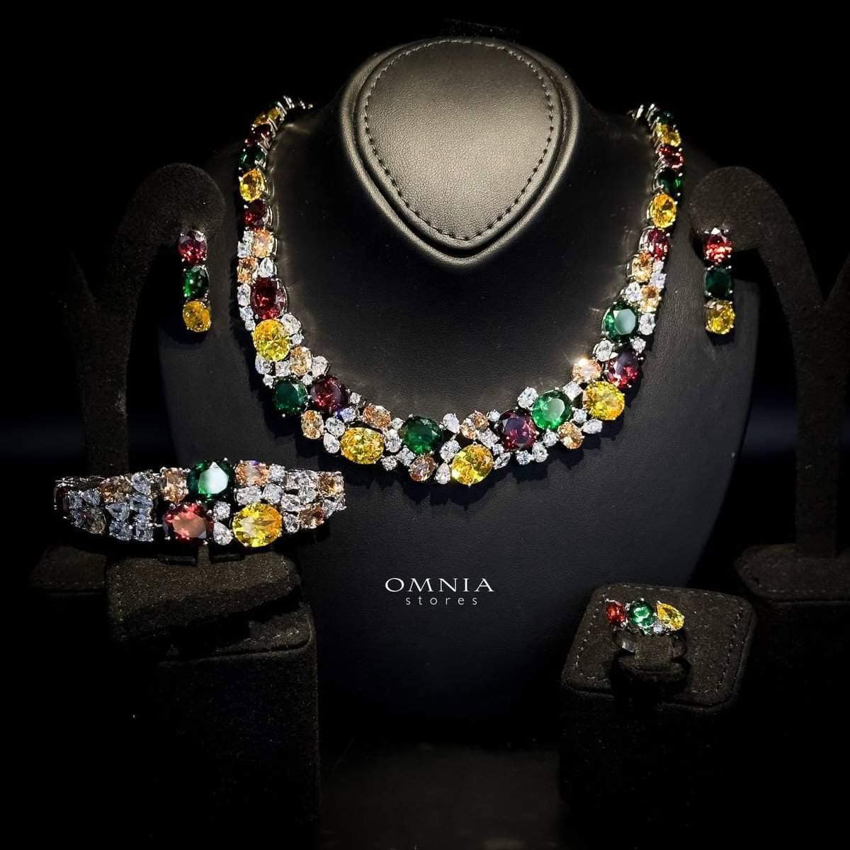 Omnia Artemis Bridal Set in Green Yellow and Red Simulated Diamonds - OMNIASTORES UAE