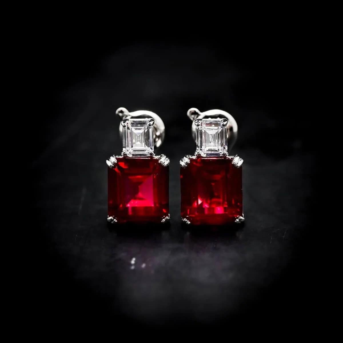 Omnia Candice Red Emerald Cut Clip-On Earrings in 92.5 Silver with High Quality Simulated Diamonds - OMNIASTORES UAE