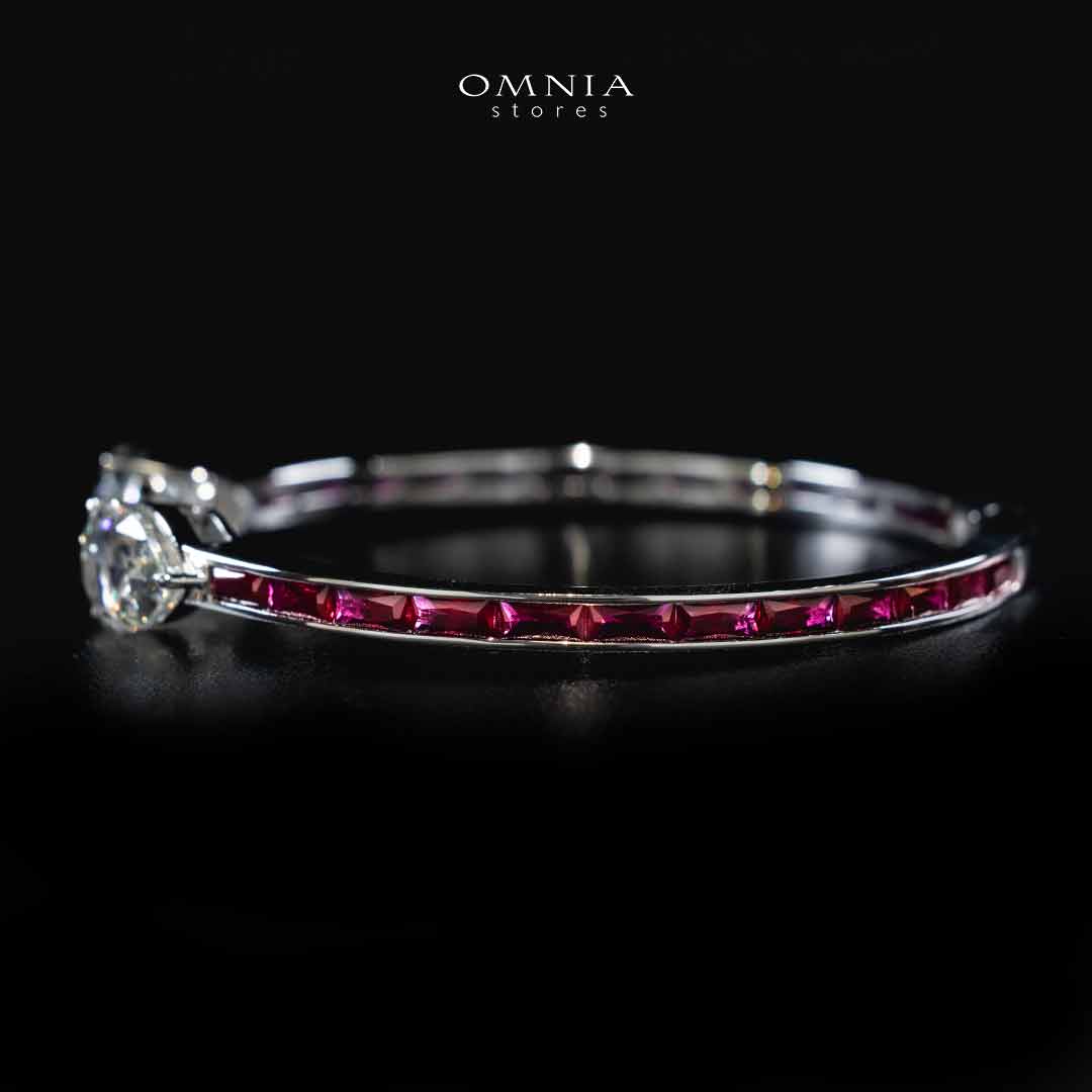 Omnia Adeela Red Silver Bangle In 925 Silver High Quality Certified Lab Crafted Stones