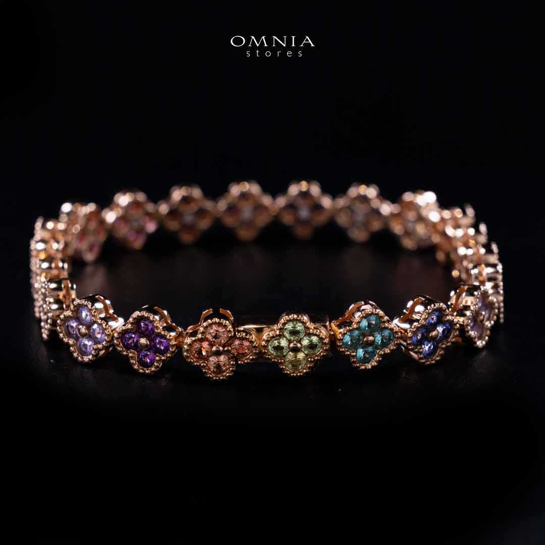 Omnia Bashira Multi Color Rose Gold Bracelet In 925 Silver High Quality Lab Crafted Stones