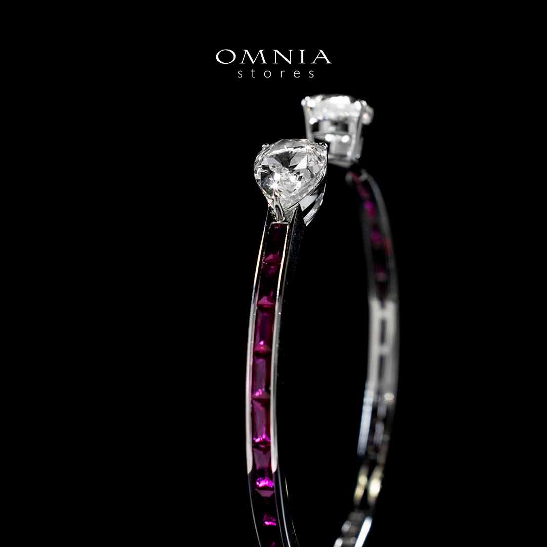 Omnia Adeela Red Silver Bangle In 925 Silver High Quality Certified Lab Crafted Stones