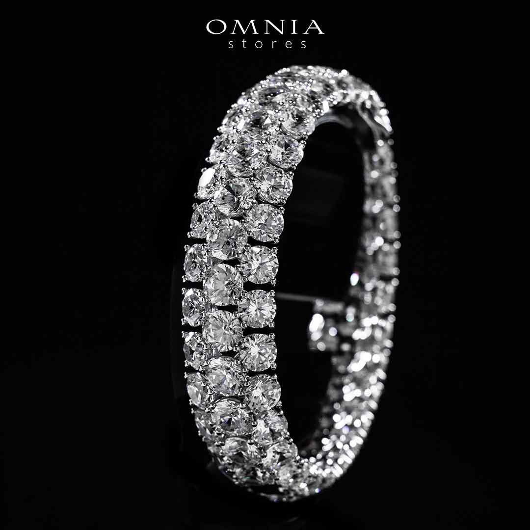 Omnia Aseelah White Silver Bangle In 925 Silver High Quality Certified Lab Crafted Stones