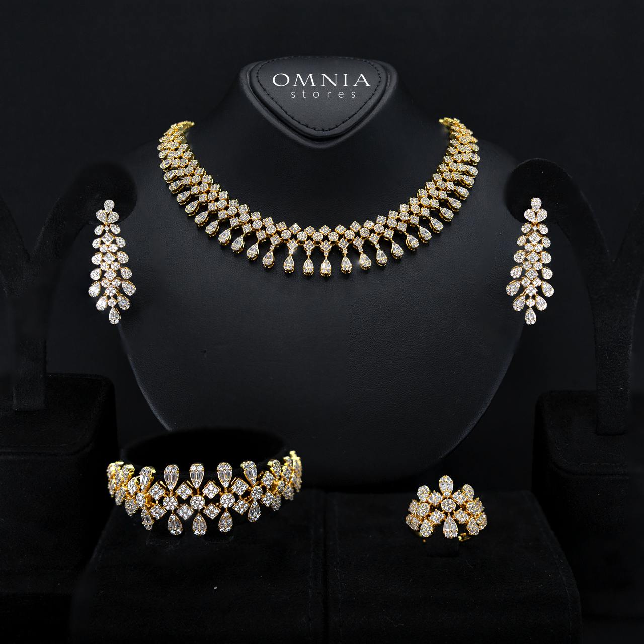 Amani Gold Luxury Bridal Full Set in High Quality Zircon Stone Rhodium Plated