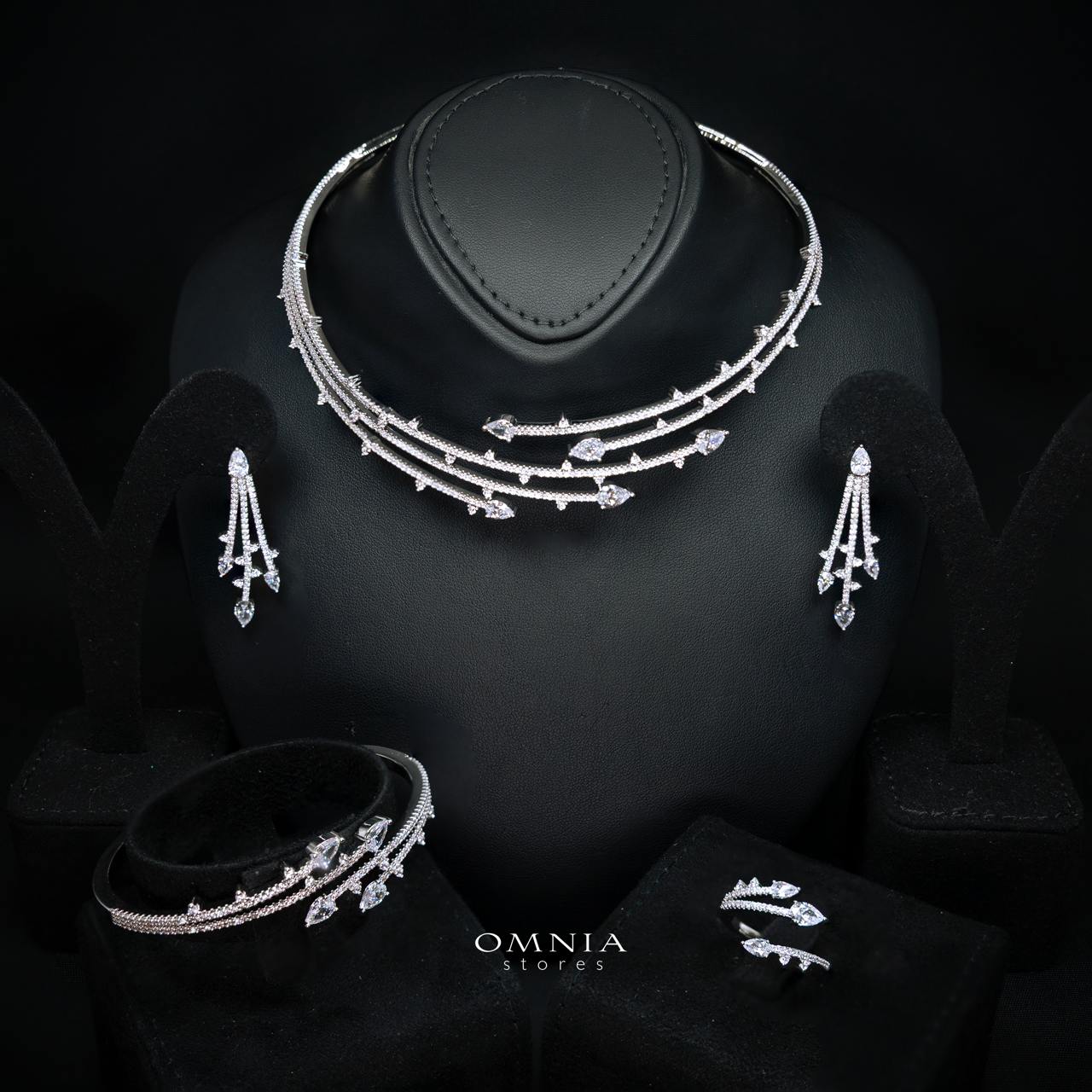 Yuliana Luxury White Bridal Full Set with High-Quality Premium Zircon Stones, Rhodium-Plated