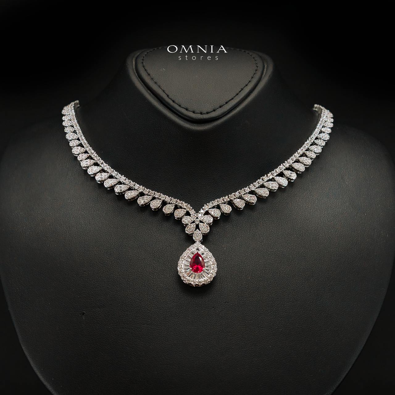 Valerie Red Luxury Bridal Full Set in High-Quality Rhodium-Plated Finish with Premium Zircon Stones