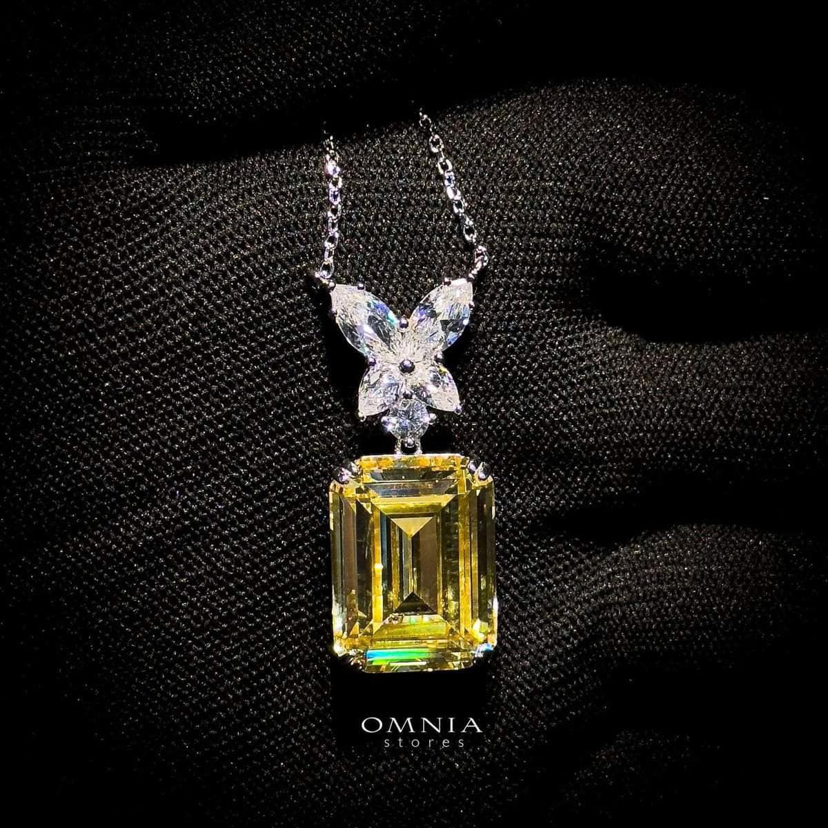 Omnia Tiffany Butterfly Necklace in 92.5 Silver with Yellow Emerald-Cut Simulated Diamonds - OMNIASTORES UAE