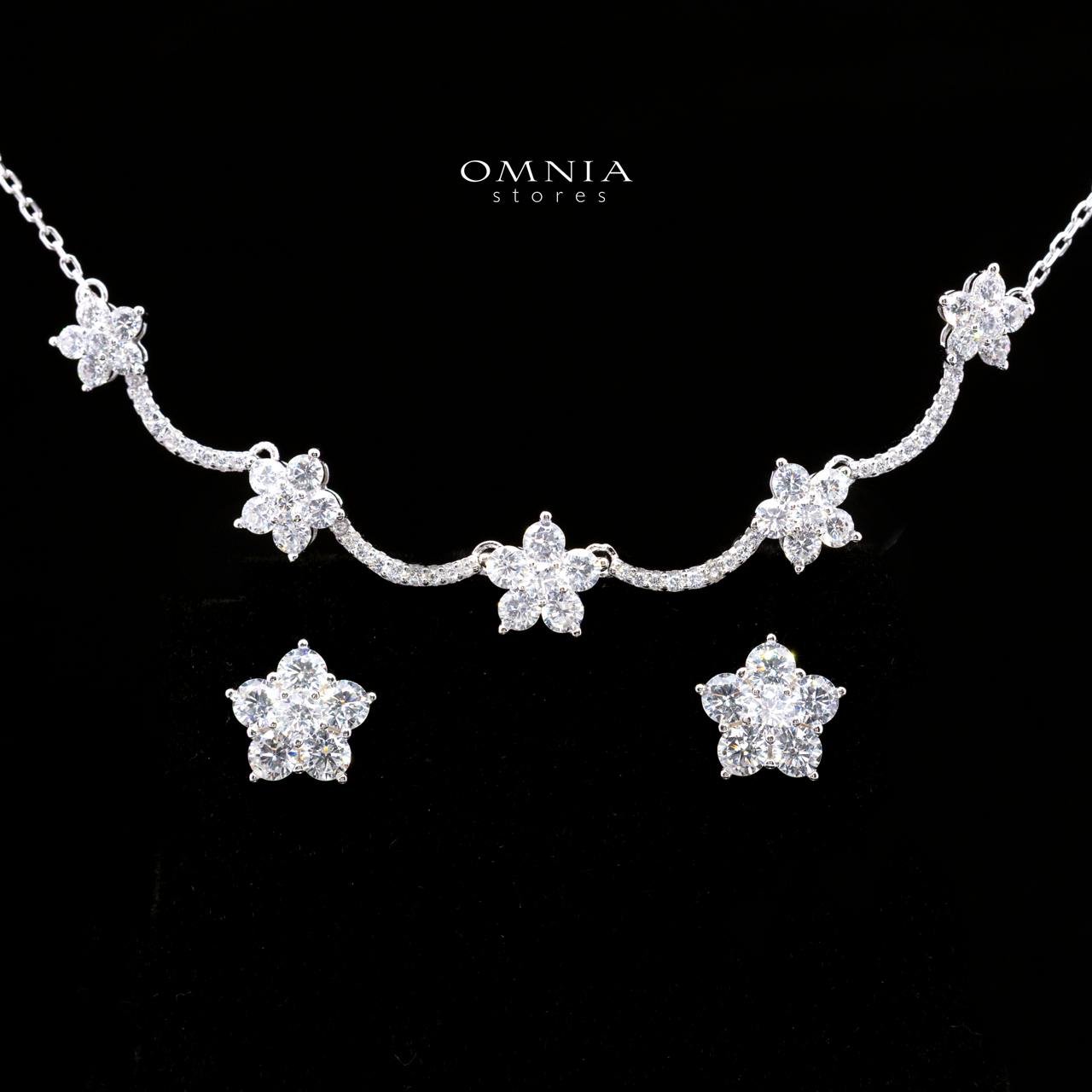 Averlyn Floral Cluster Necklace and Earrings Set in 925 Sterling Silver with Premium Cubic Zirconia Stones