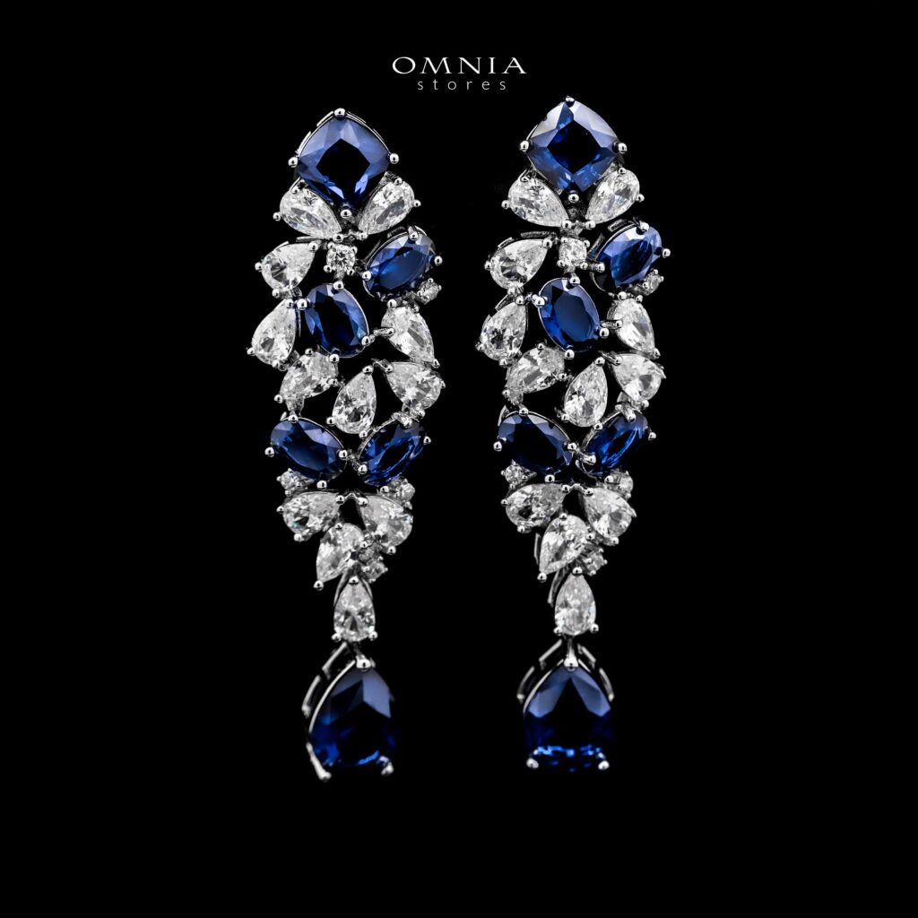 Omnia Reman Blue Bridal Full Set in High Quality Zircon Stone in Rhodium Plated
