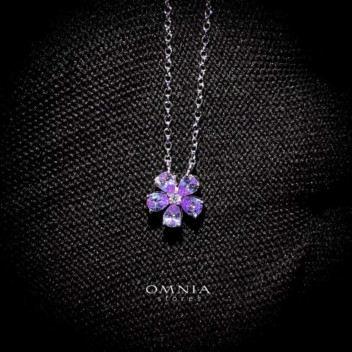 Omnia Purple Bloom Necklace In 92.5 Silver with High Quality Simulated Diamonds - OMNIASTORES UAE