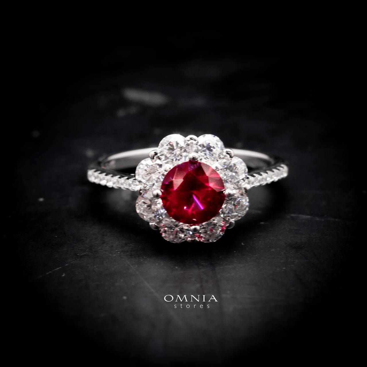 Omnia Mashael Flower Cut Ring in 92.5 Silver with High Quality Simulated Diamonds - OMNIASTORES UAE