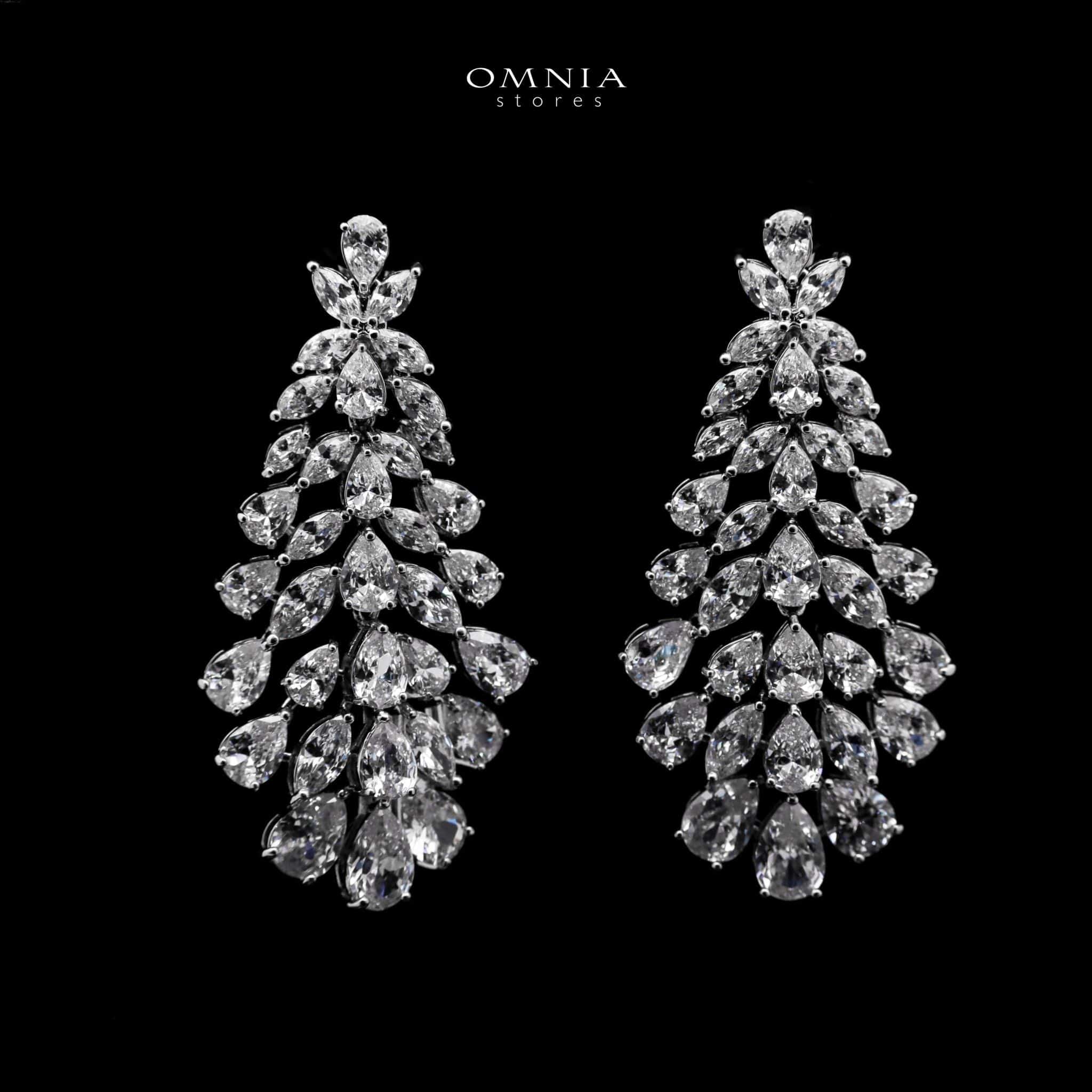 Omnia Sufia Cascading Pear-Cut Earrings with High-Quality Simulated Diamonds Rhodium Plated - OMNIASTORES UAE
