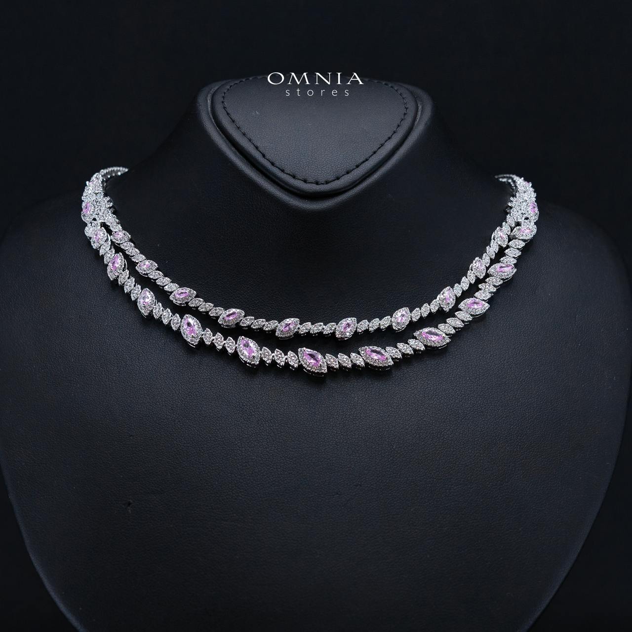 Omnia Nada Pink Bridal Full Set in High Quality Zircon Stone Rhodium Plated
