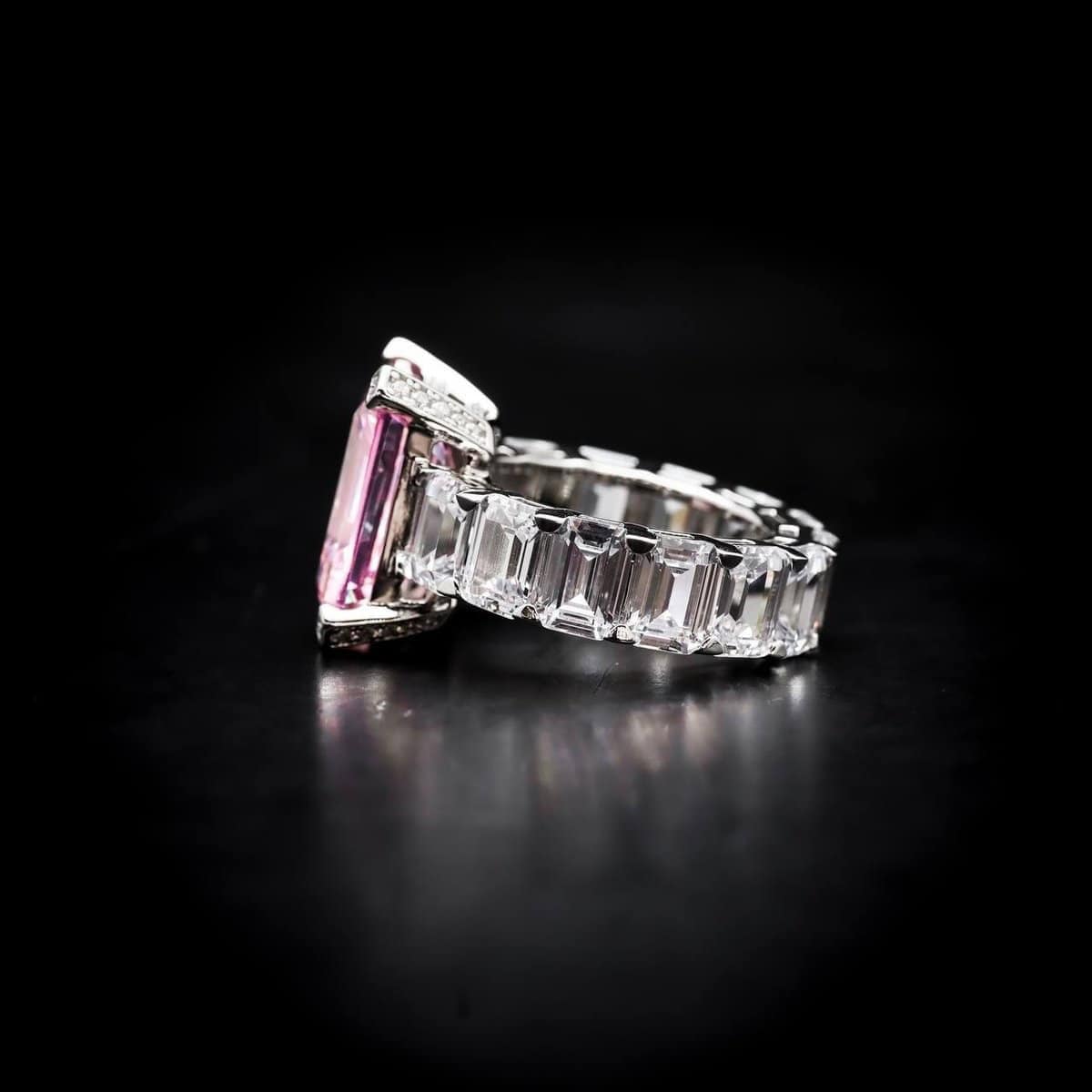 Omnia Layan Pink Emerald Cut Ring 92.5 Silver with High-Quality Simulated Diamonds - OMNIASTORES UAE