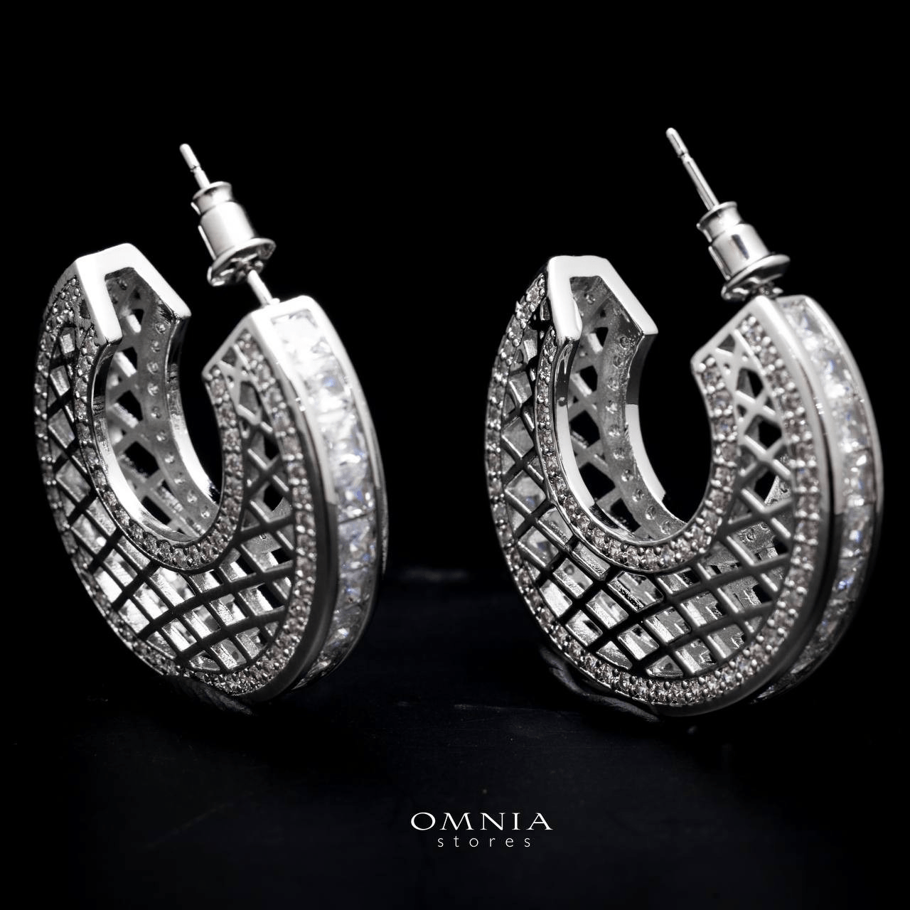 Omnia Joud White Earrings in High Quality Zircon Stone Rhodium Plated - OMNIASTORES UAE