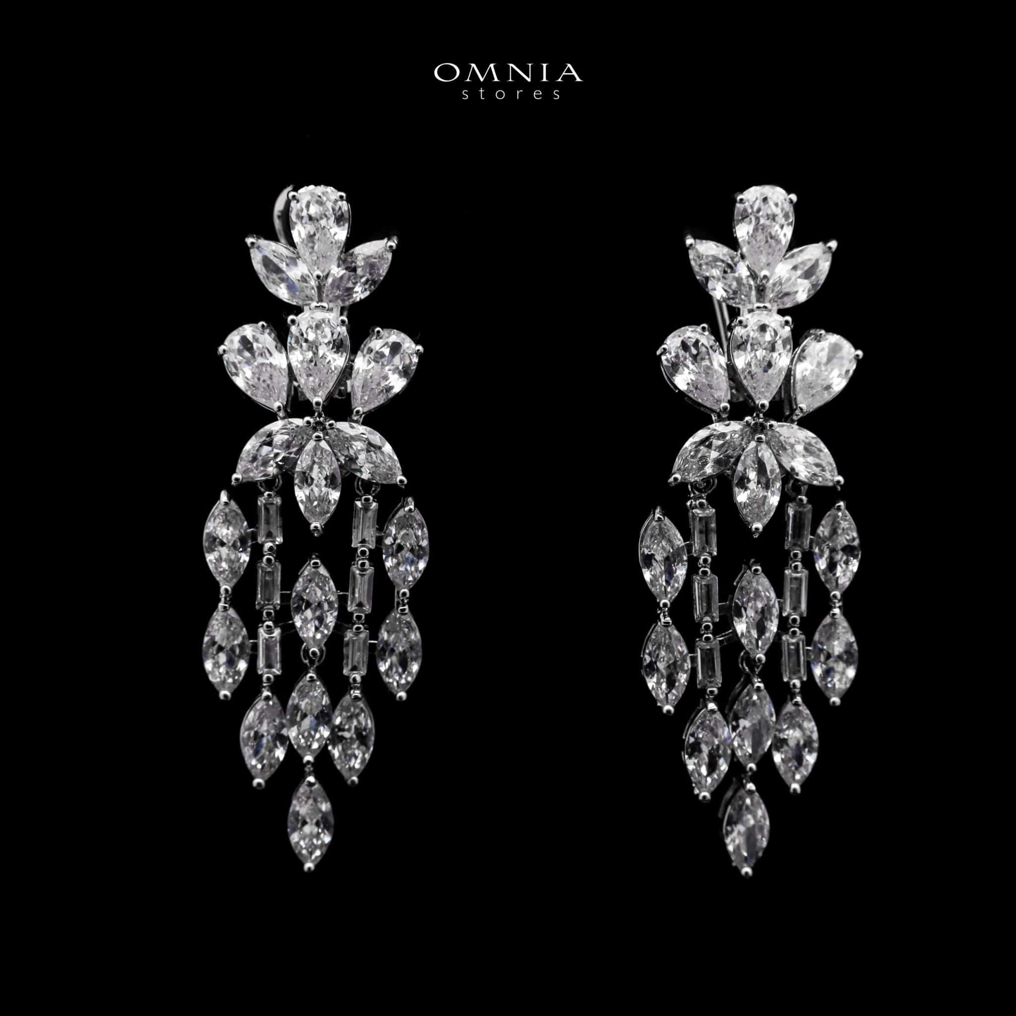 Omnia Soheila Elegant Marquise & Baguette Drop Earrings with High-Quality Simulated Diamonds Rhodium Plated - OMNIASTORES UAE