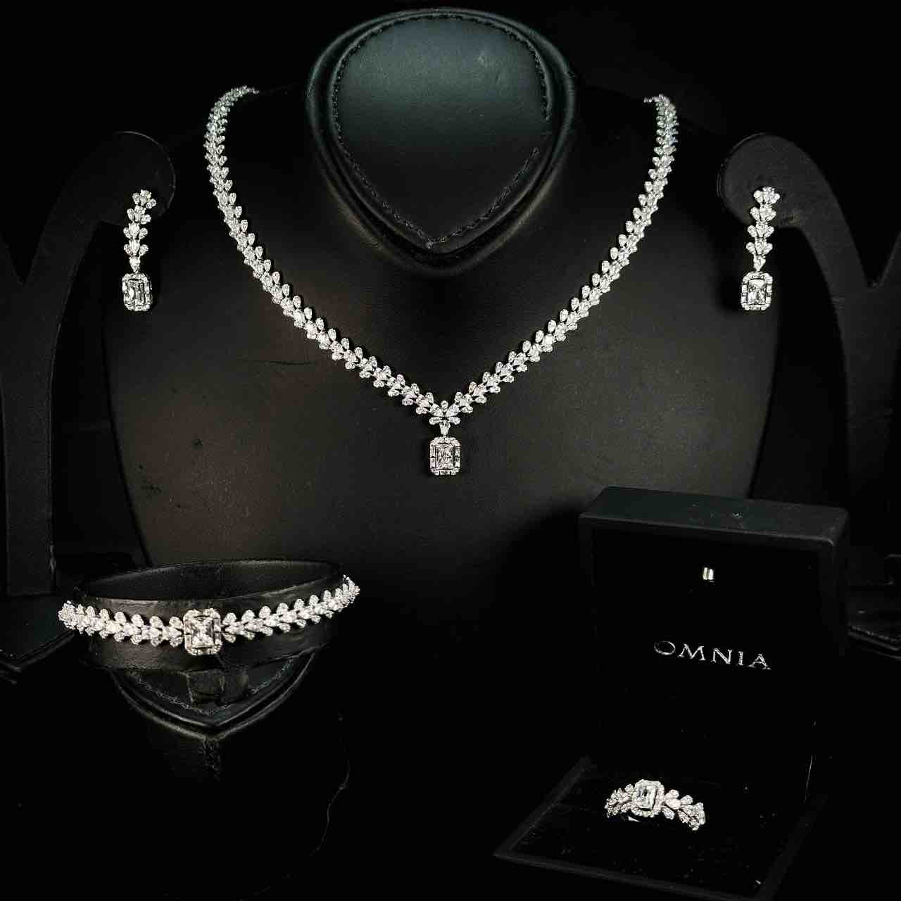 Omnia Husn White Bridal Full Set in 925 Silver High Quality Simulated Diamonds