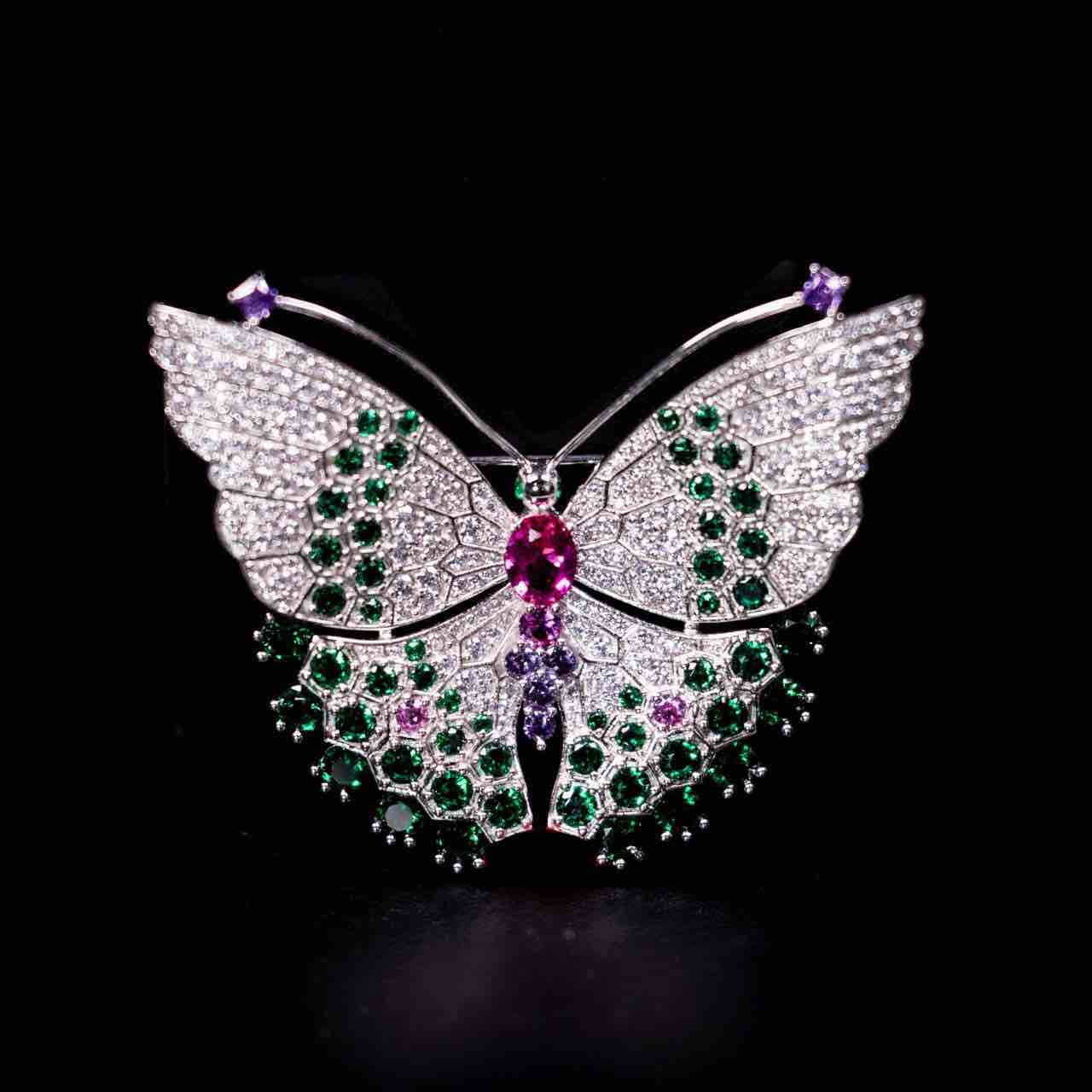 Omnia Nafisa Multi Color Butterfly Silver brooch in 925 Silver High Quality Simulated Diamonds Stones
