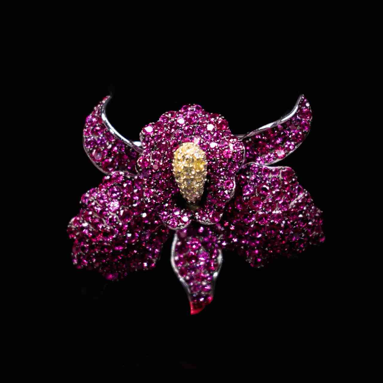 Omnia Nabila Red Butterfly Silver brooch in 925 Silver High Quality Simulated Diamonds Stones