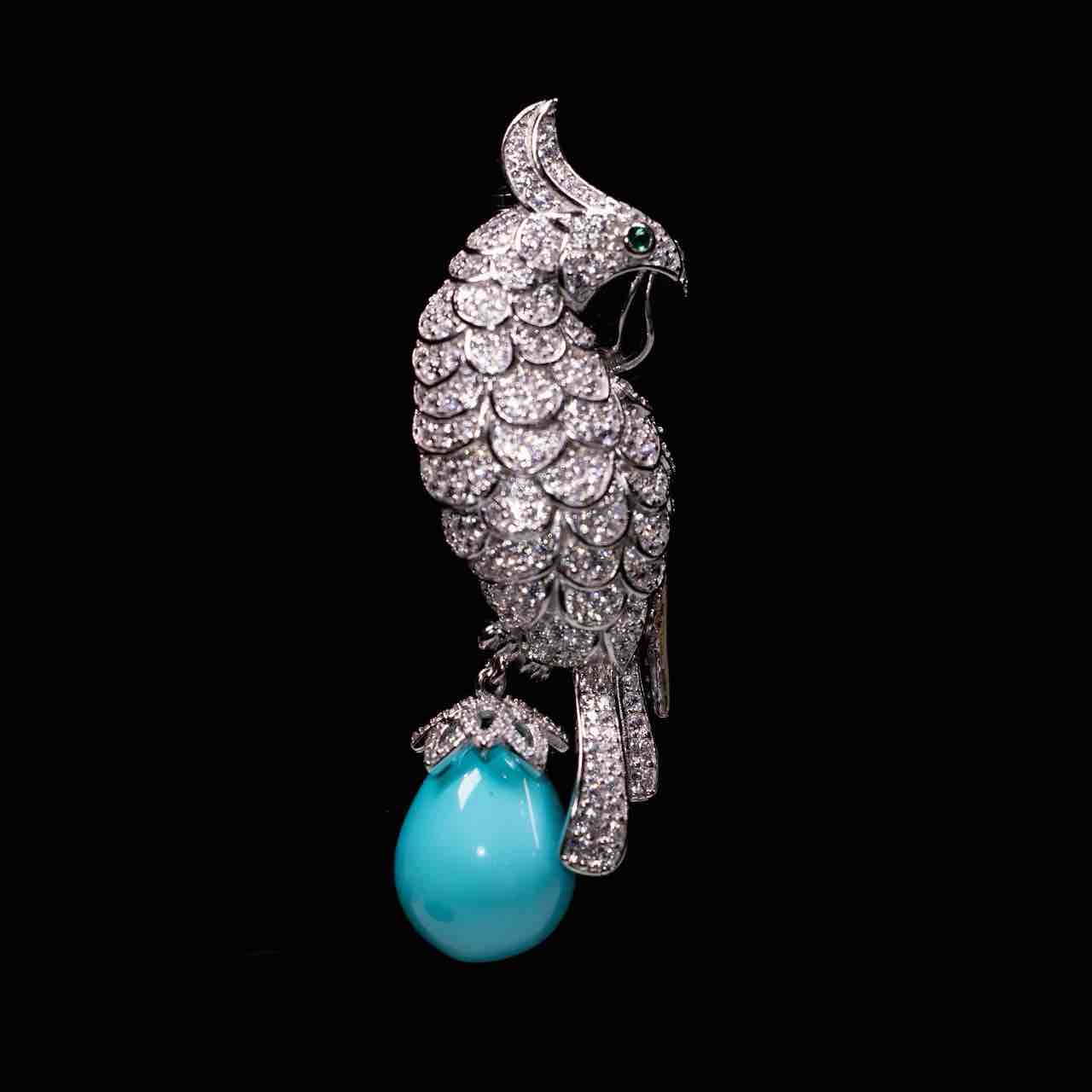 Omnia Najeeba Sky Blue Pearl Bird Silver Brooch in 925 Silver In High Quality Simulated Diamonds