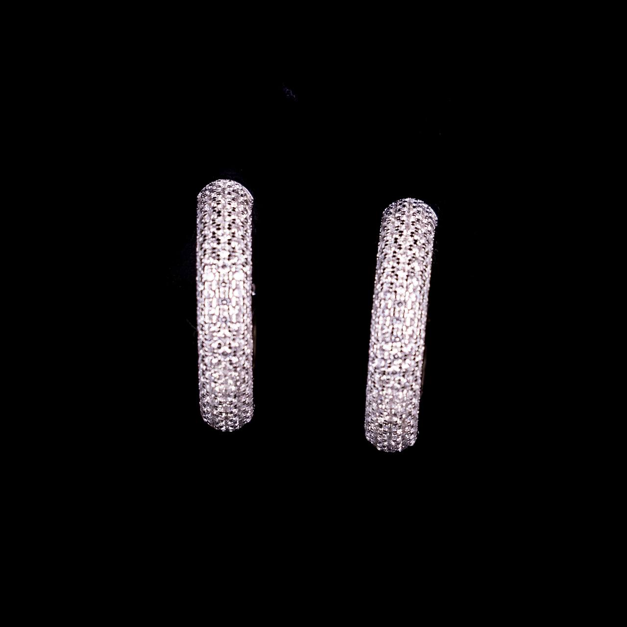 Omnia Sabira White Hoop Silver Earrings In 925 Silver High Quality Certified Lab Crafted Stones