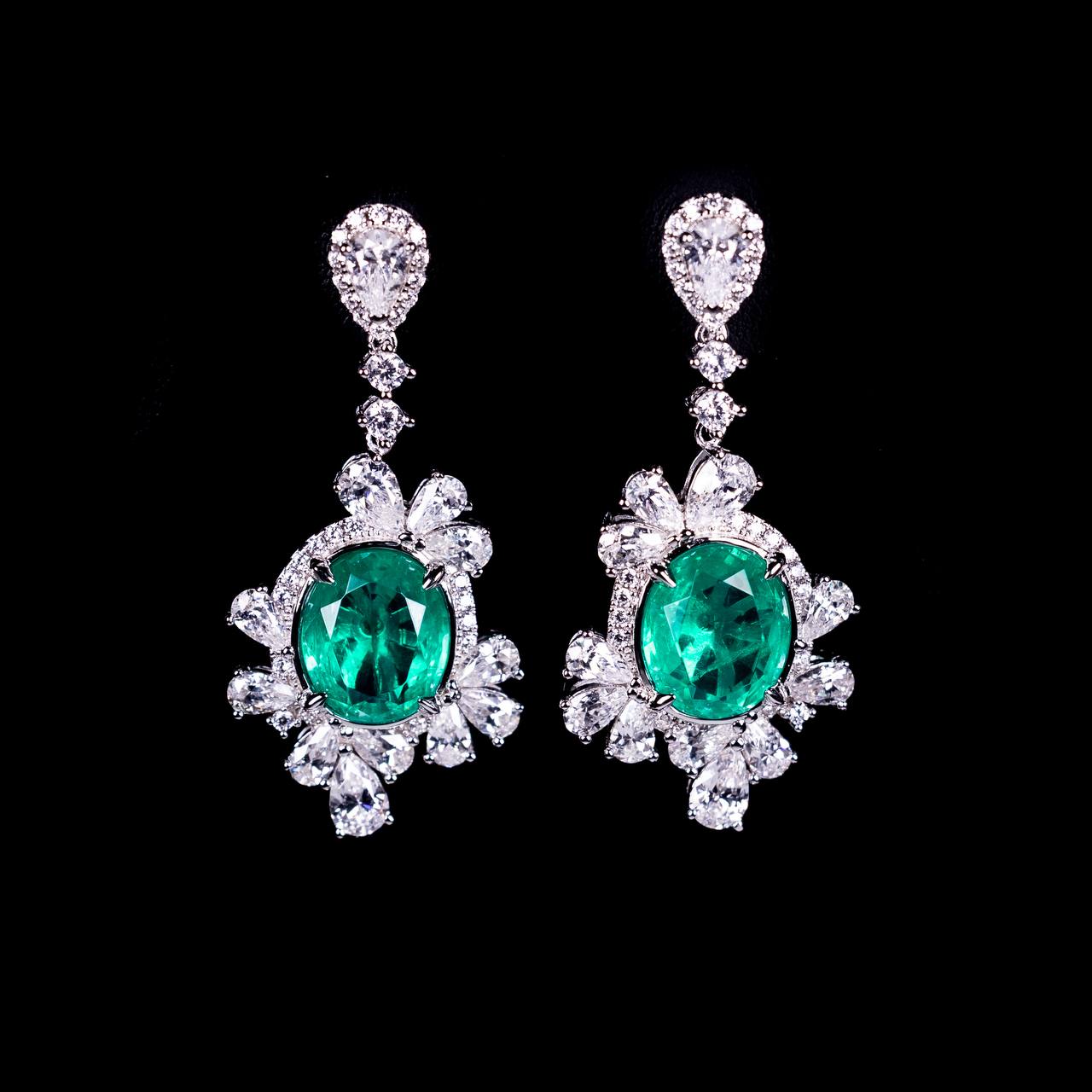 Omnia Saiyyda White and Green Drop Earrings In 925 Silver High Quality Certified Lab Crafted Stones