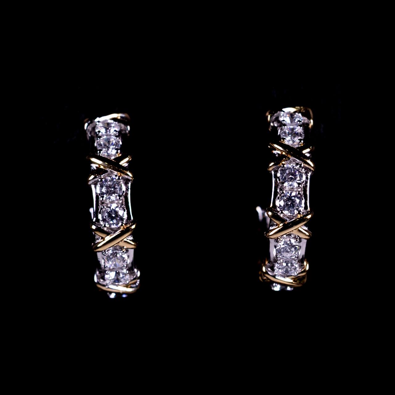 Omnia Aasima White and Glod Hoop Earrings In 925 Silver High Quality Certified Lab Crafted Round Cut Stones - OMNIASTORES UAE