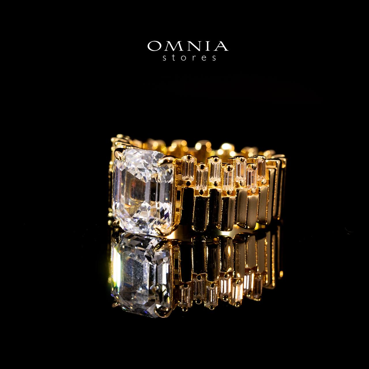 Omnia Shazia Golden Silver Ring In 925 Silver High Quality Certified Lab Crafted Cushion Stones 10Ct