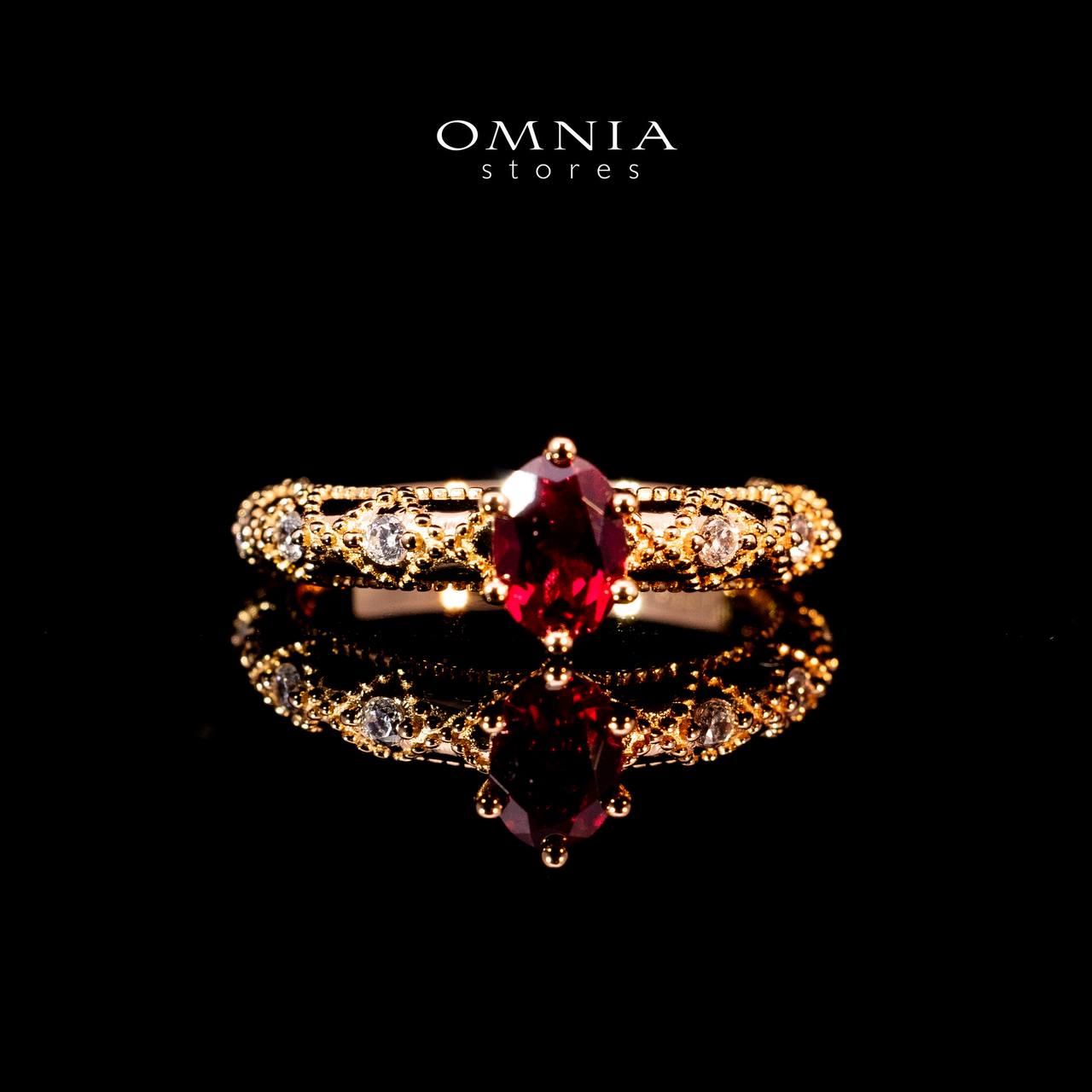 Omnia Suhairah Rose Gold Silver Ring In 925 Silver High Quality Certified Red Lab Crafted Stones