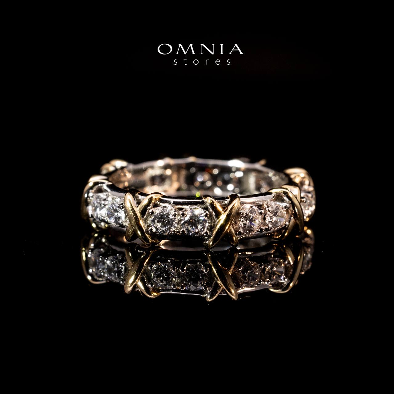 Omnia Aasima White and Glod Ring In 925 Silver High Quality Certified Lab Crafted Round Cut Stones 1.1Ct - OMNIASTORES UAE