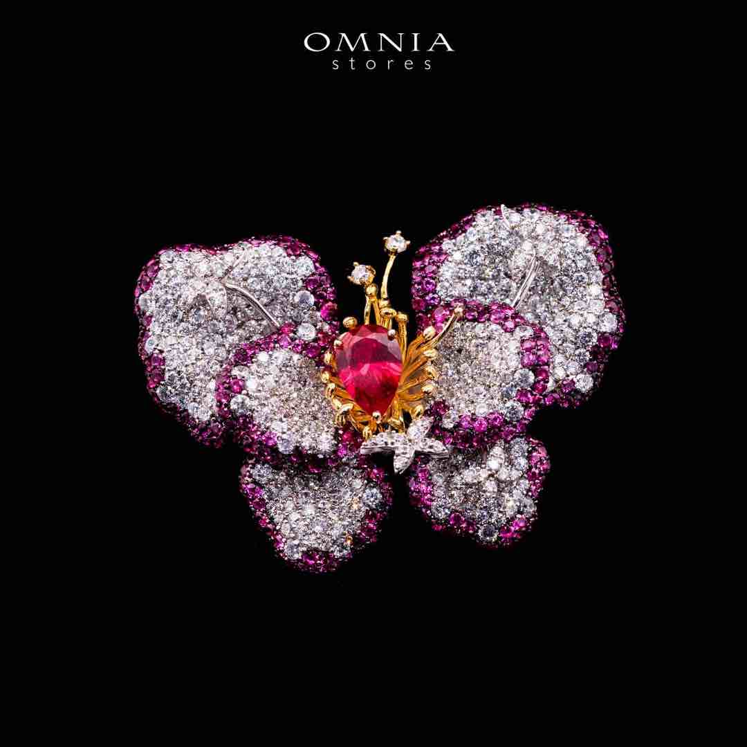 Omnia Thameena Multi Color Butterfly Silver brooch in 925 Silver High Quality Simulated Diamonds Stones