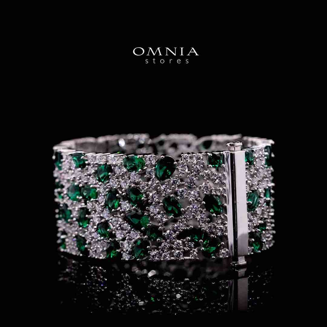 Omnia Thara Green and White Silver Bracelet in 925 Silver High Quality Simulated Diamonds Stones - OMNIASTORES UAE
