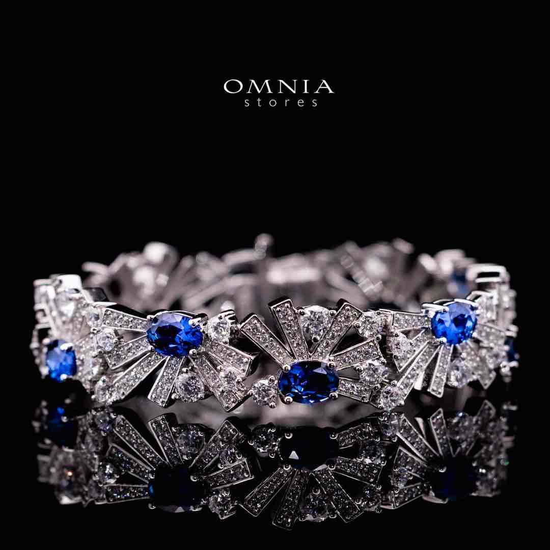 Omnia Riman Blue and White Silver Bracelet in 925 Silver High Quality Simulated Diamonds Stones
