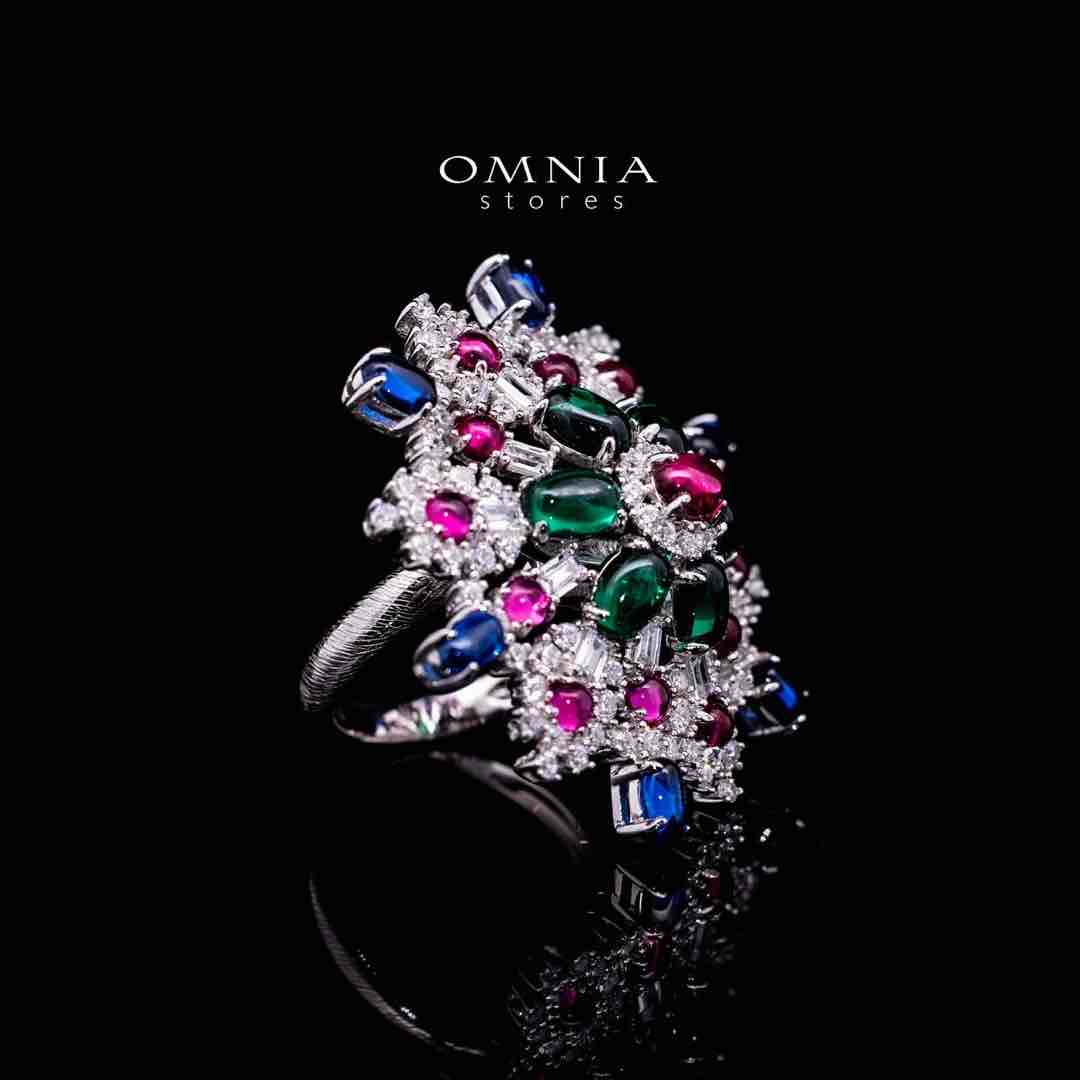 Omnia Feda Multi Color Silver Ring in 925 Silver High Quality Simulated Diamonds Stones