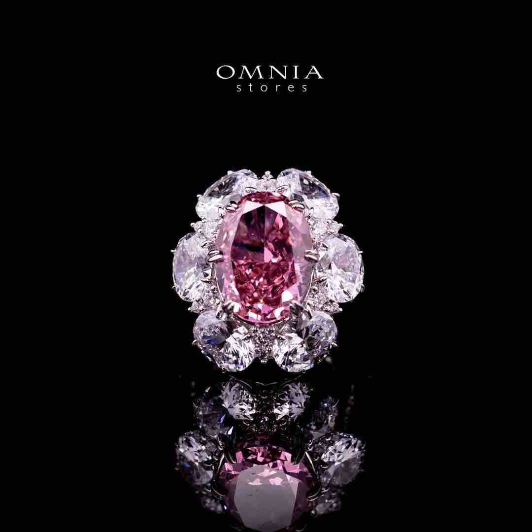 Omnia Beeta Pink and White Flower Silver Ring in 925 Silver High Quality Simulated Diamonds Stones - OMNIASTORES UAE