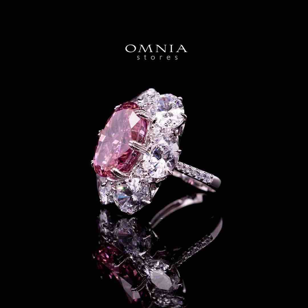 Omnia Beeta Pink and White Flower Silver Ring in 925 Silver High Quality Simulated Diamonds Stones - OMNIASTORES UAE