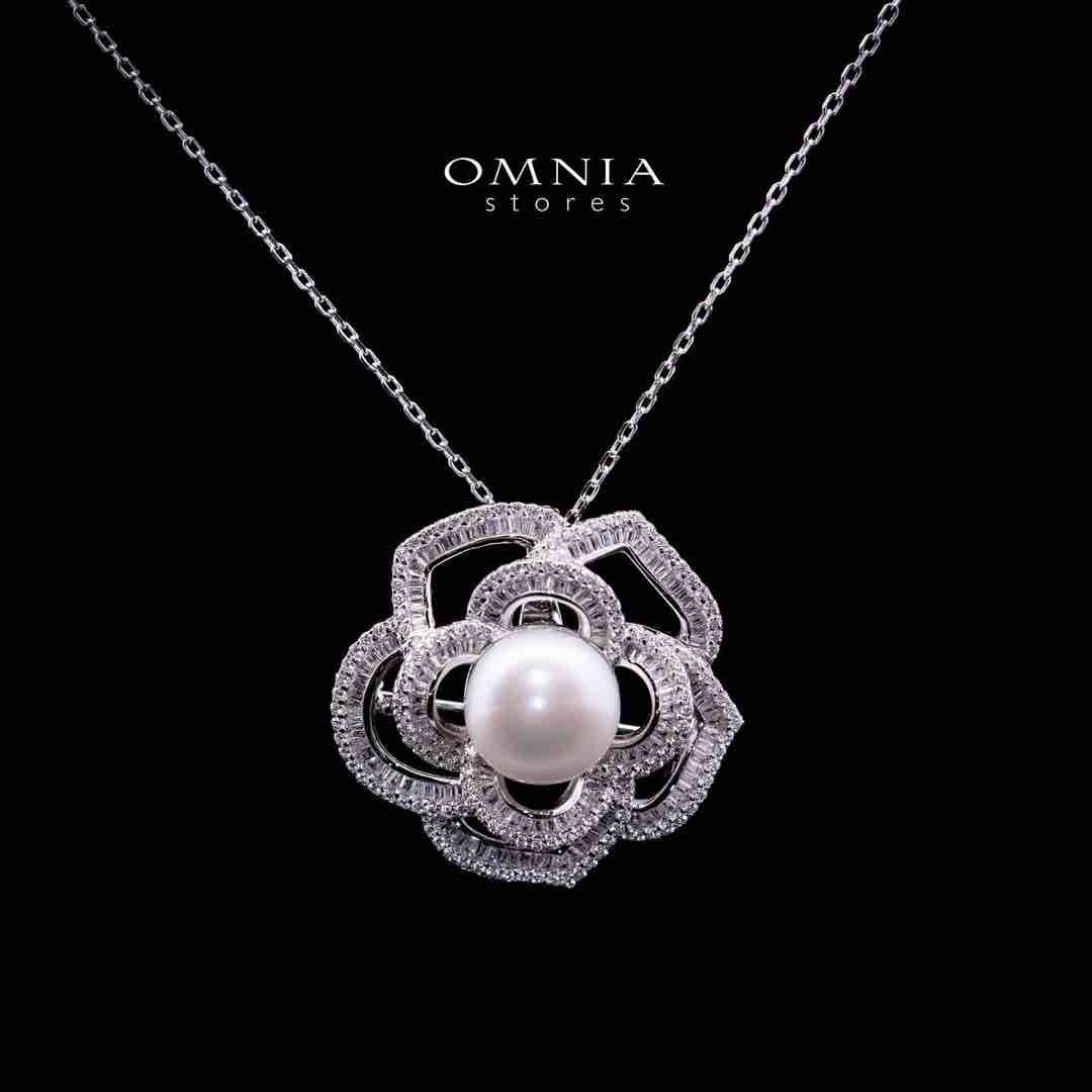 Omnia Almaz Flower Fresh Water Pearl Silver Pendant Necklace with 925 Silver High Quality Simulated Diamonds Stones - OMNIASTORES UAE
