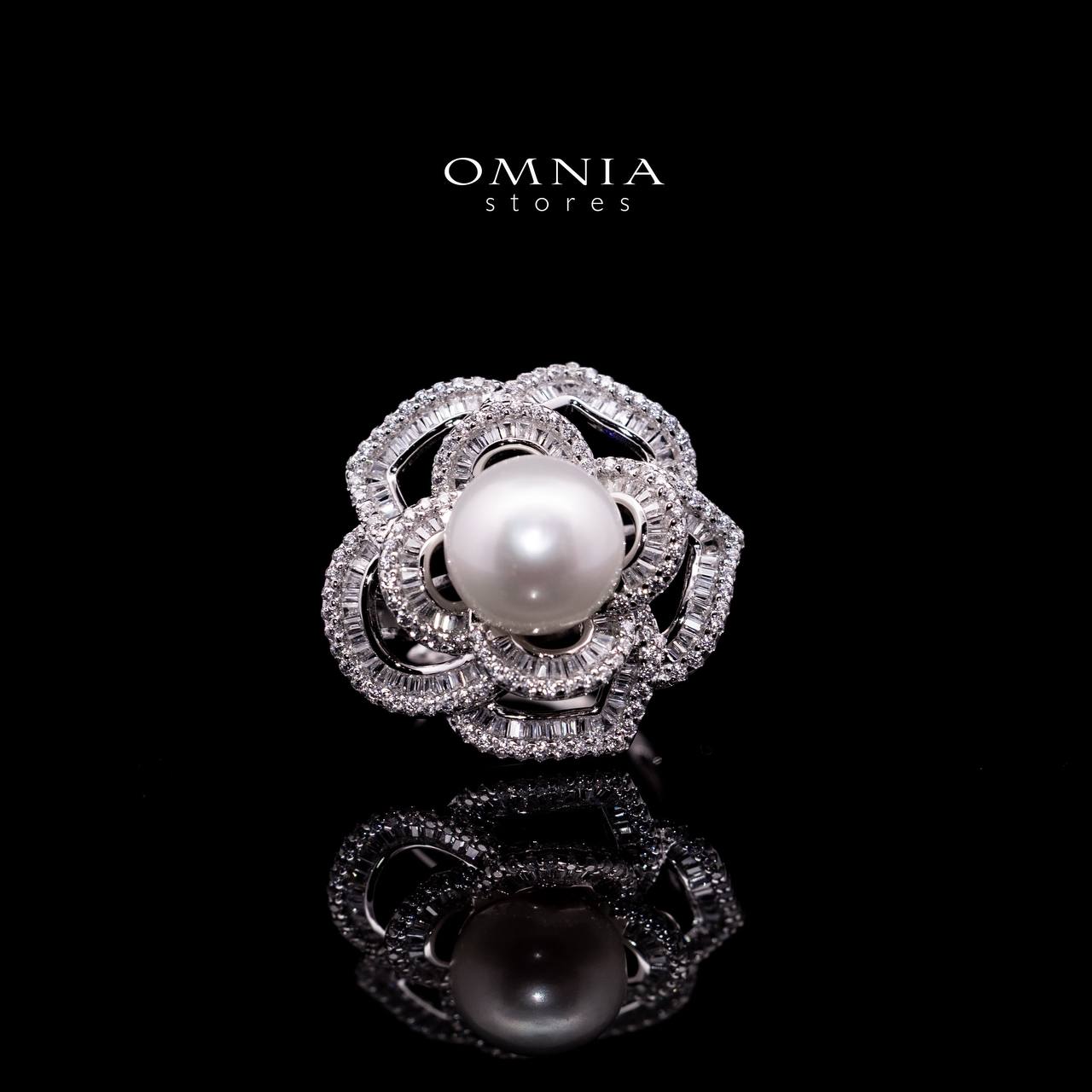 Omnia Almaz Flower Fresh Water Pearl Silver Ring with 925 Silver High Quality Simulated Diamonds Stones - OMNIASTORES UAE