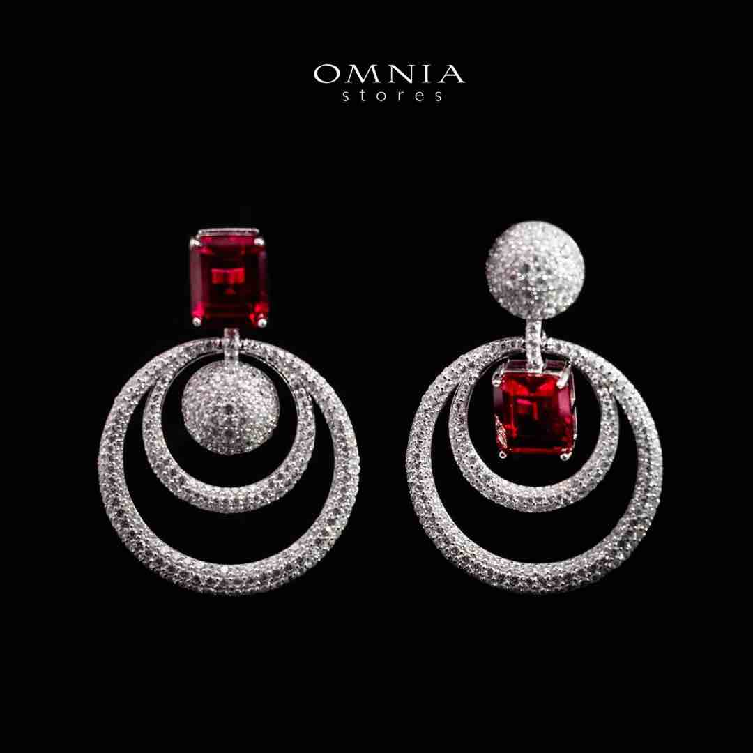 Omnia Siaad Red and White Silver Drop Earrings with 925 Silver High Quality Simulated Diamonds Stones - OMNIASTORES UAE