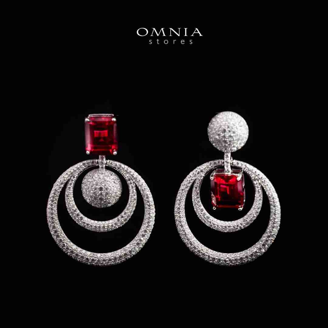 Omnia Siaad Red and White Silver Drop Earrings with 925 Silver High Quality Simulated Diamonds Stones - OMNIASTORES UAE