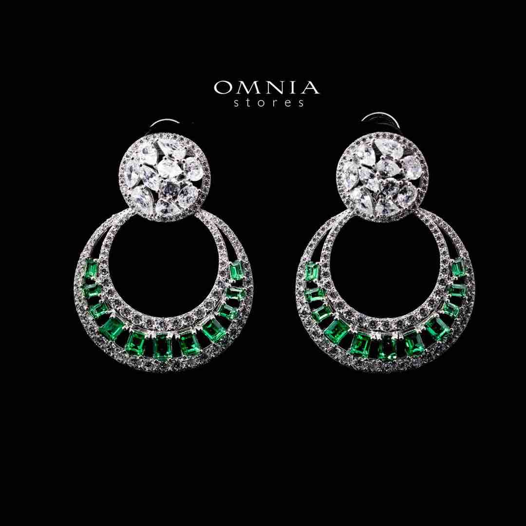 Omnia Hilf Green Silver Drop Earrings in 925 Silver High Quality White Simulated Diamond Stones