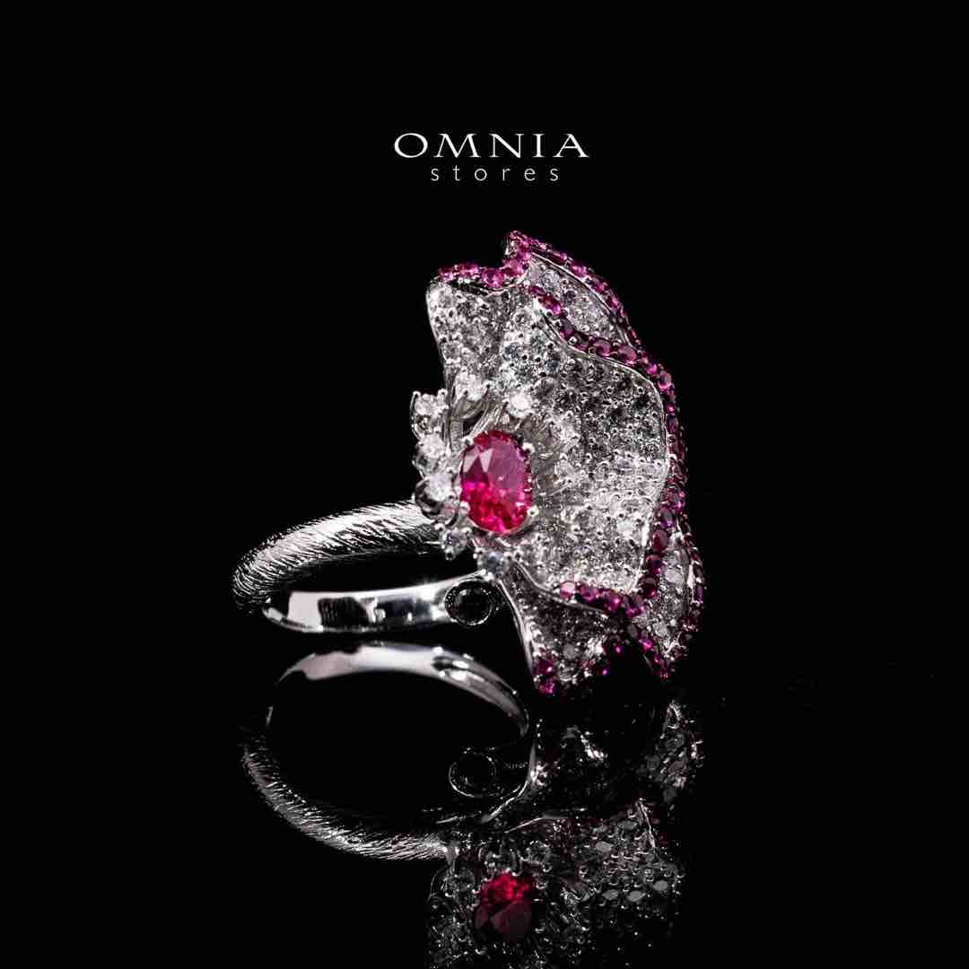 Omnia Ausa Red Flower Silver Drop Earrings in 925 Silver High Quality White and Maroon Simulated Diamond Stones - OMNIASTORES UAE