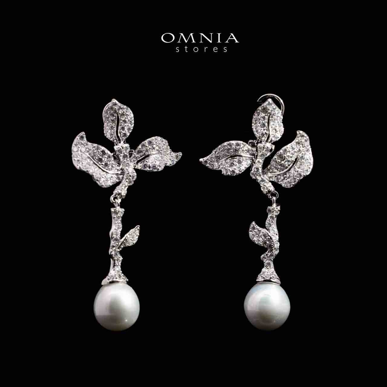 Omnia Eman Leaf Silver with Freash Real Pear Drop Earrings in 925 Silver High Quality White Simulated Diamond Stones - OMNIASTORES UAE